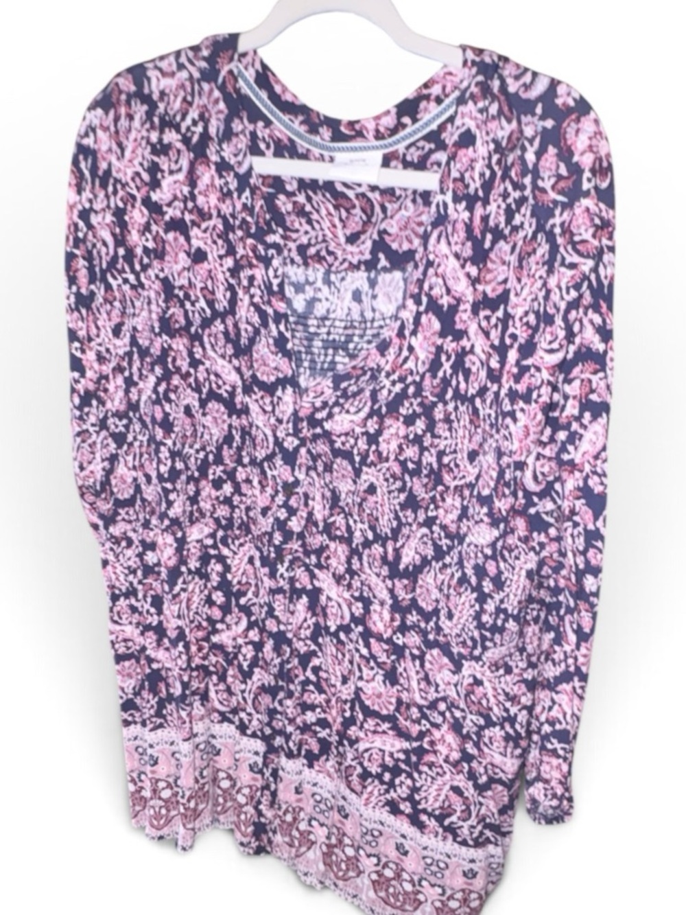 Knox Rose Navy and Pink Floral V-Neck Tunic